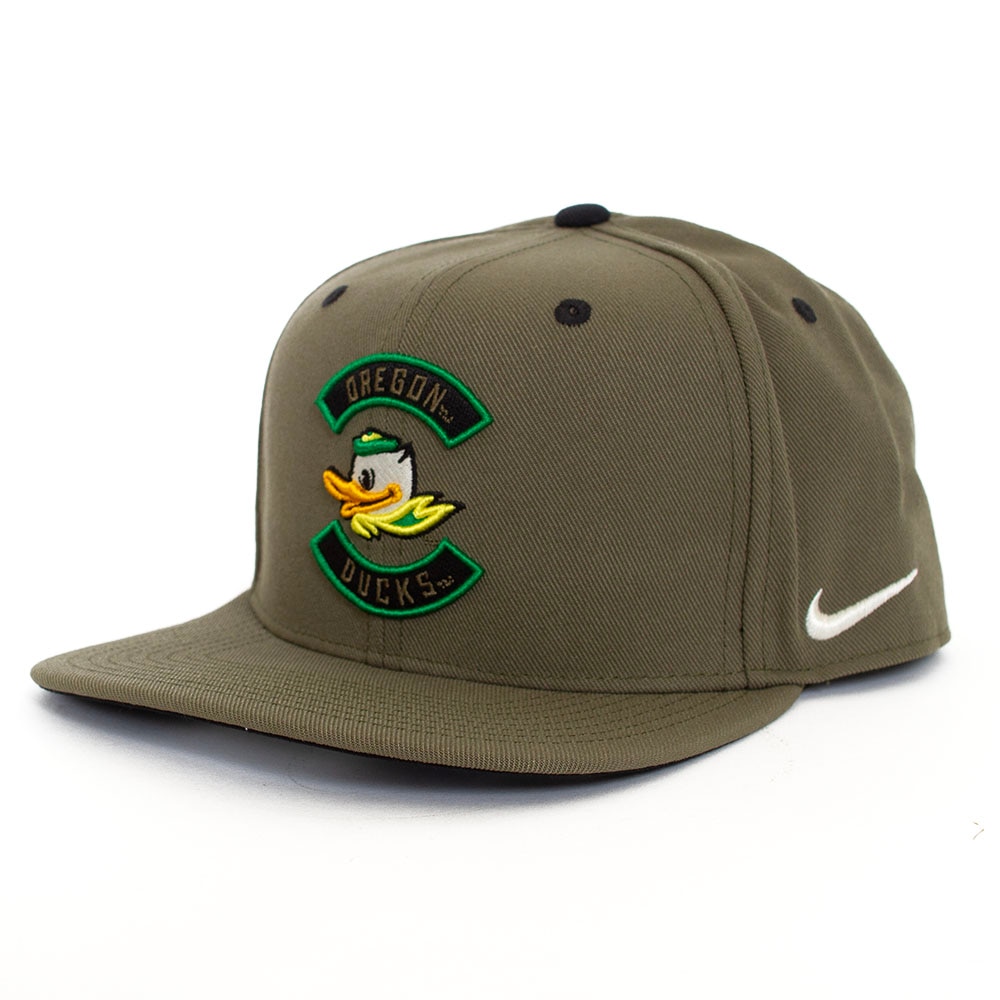 Arched Oregon, Nike, Green, Flatbill, Polyester, Accessories, Unisex, Pro, Snapback, Structured, Military Appreciation, Fighting Duck, Adjustable, Hat, 916415